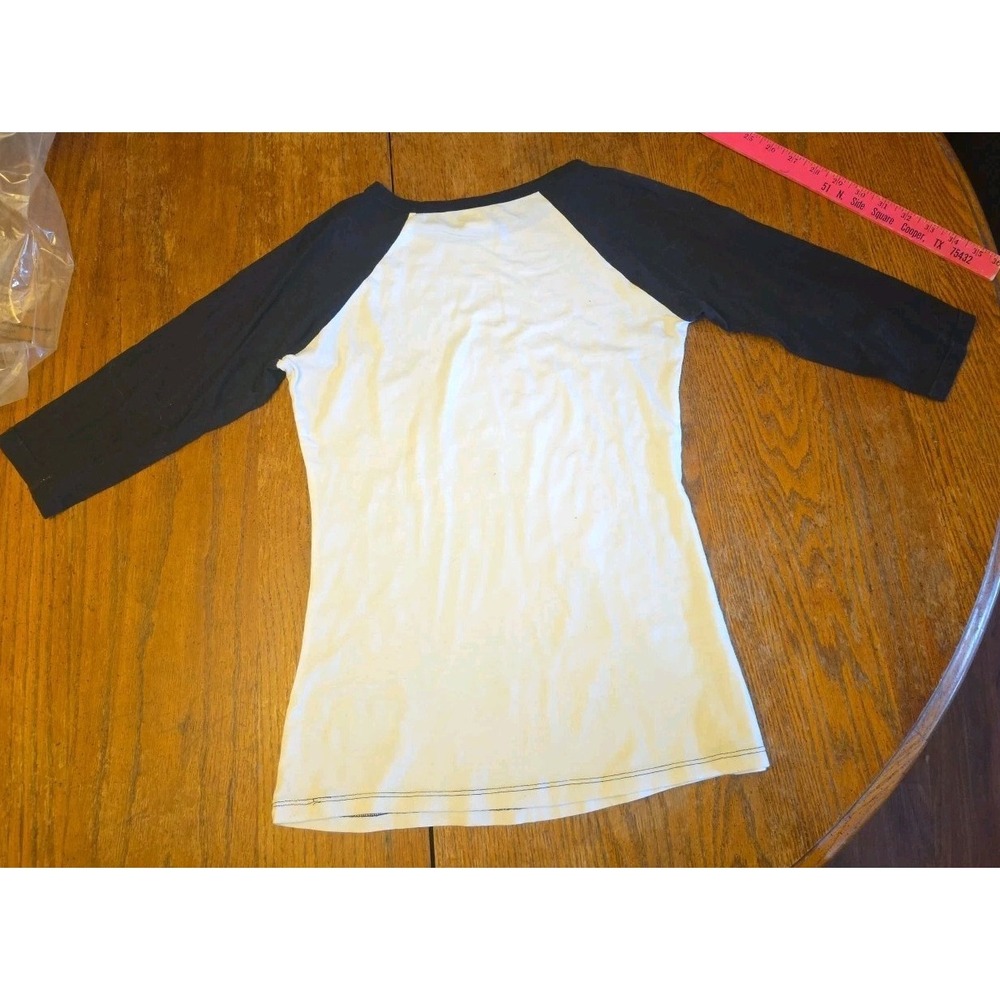 Rue 21 Y2K Grunge t shirt 3/4 Sleeve Rhinestone Peace Shirt Size Large USA Made - Picture 2 of 6